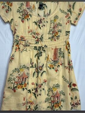 Lucky Brand cotton Shirred Mini yellow floral print babydoll dress  SZ S